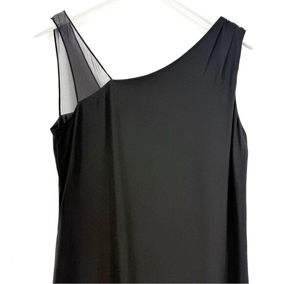Eileen Fisher Black 100% Silk Georgette Crepe Mesh Strap Sleeveless Sheath Dress - Picture 6 of 16
